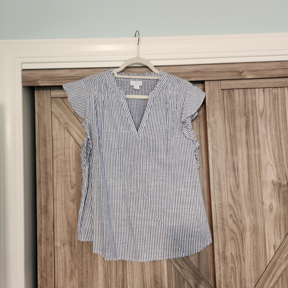 Liz Claiborne Navy and White Striped Blouse